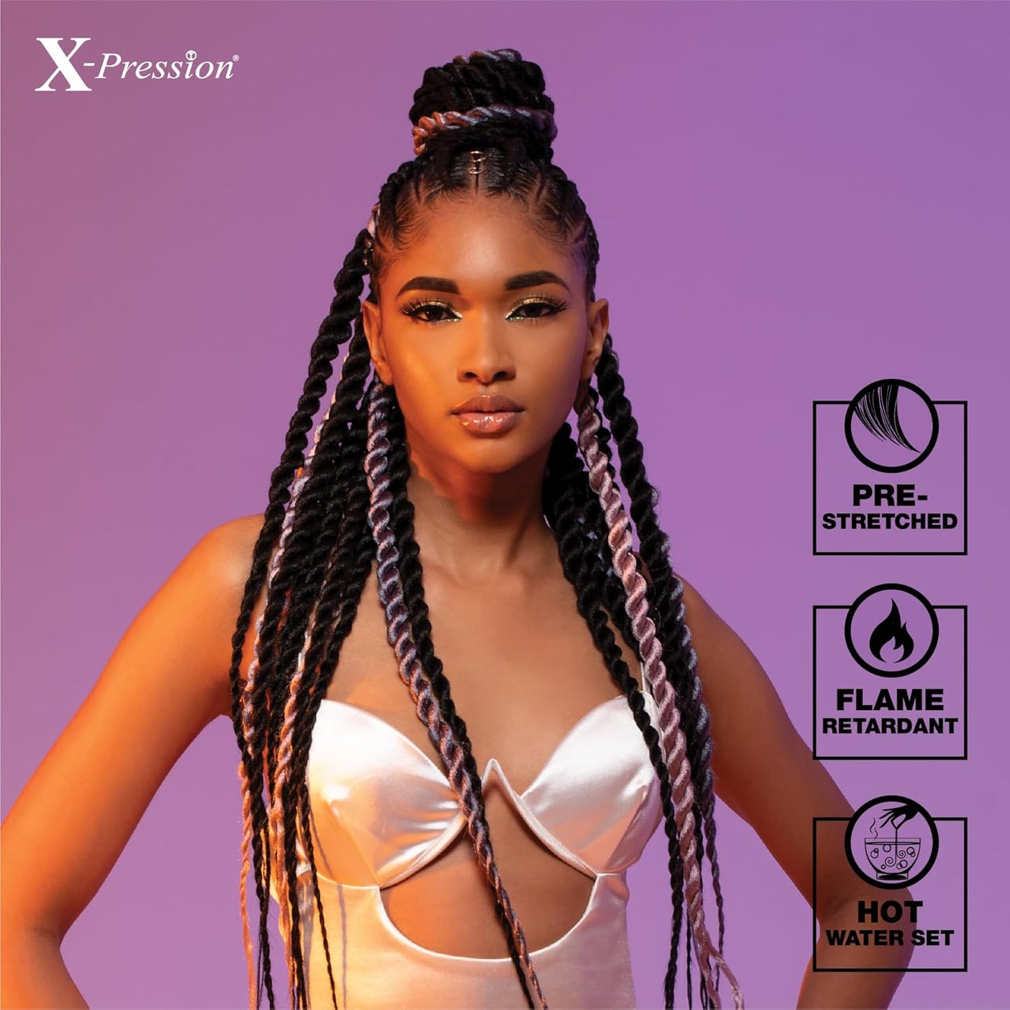 Sensationnel X-pression cabello trenzado preestirado - 3x trenza de 58 pulgadas toda la trenza sintética ignífuga kanekalon para trenzas de caja y giros (1 paquete, 2 DARKBROWN)