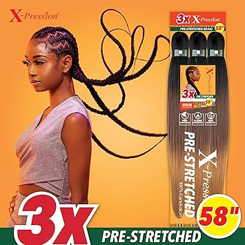 Sensationnel X-pression cabello trenzado preestirado - 3x trenza de 58 pulgadas toda la trenza sintética ignífuga kanekalon para trenzas de caja y giros (1 paquete, 2 DARKBROWN)