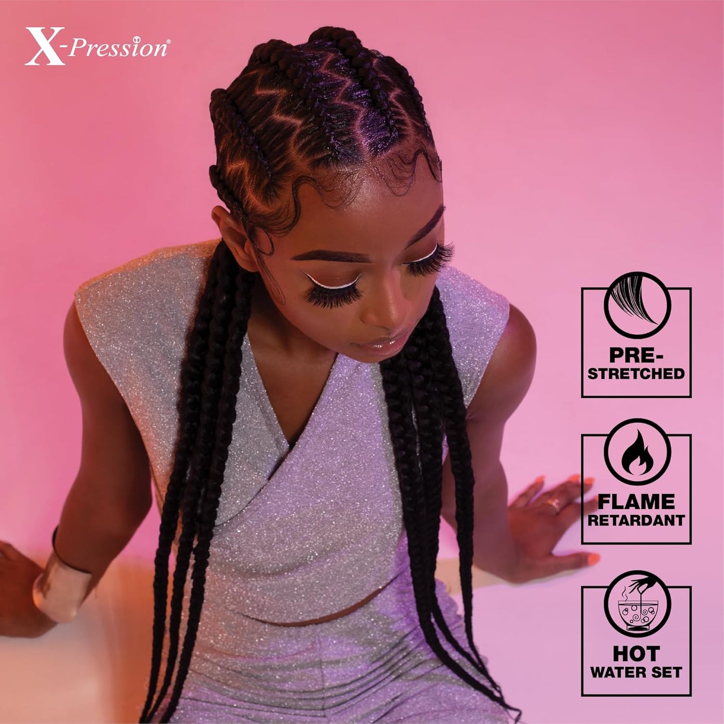 Sensationnel X-pression cabello trenzado preestirado - 3x trenza de 58 pulgadas toda la trenza sintética ignífuga kanekalon para trenzas de caja y giros (1 paquete, 2 DARKBROWN)