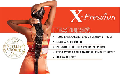Sensationnel X-pression cabello trenzado preestirado - 3x trenza de 58 pulgadas toda la trenza sintética ignífuga kanekalon para trenzas de caja y giros (1 paquete, 2 DARKBROWN)