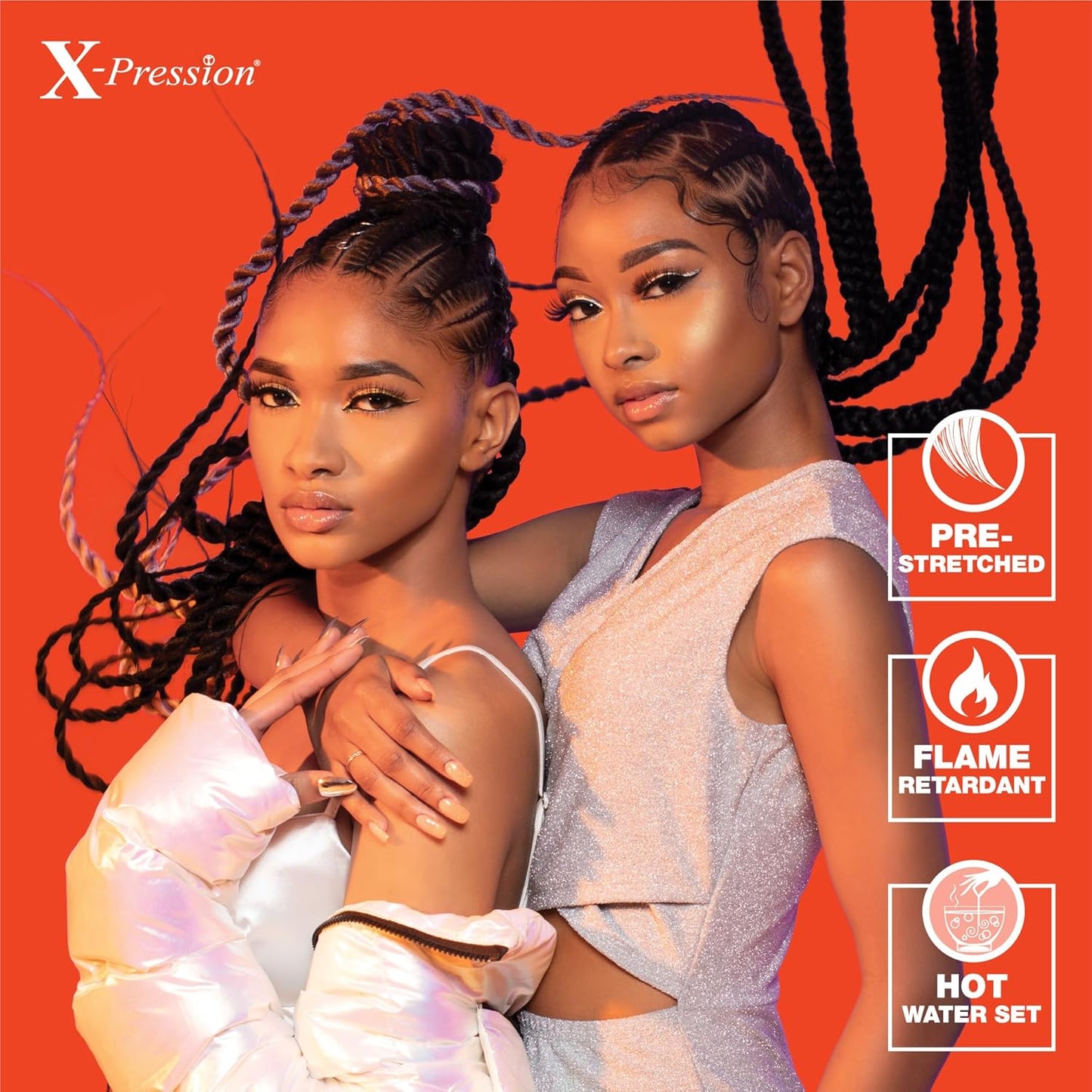 Sensationnel X-pression cabello trenzado preestirado - 3x trenza de 58 pulgadas toda la trenza sintética ignífuga kanekalon para trenzas de caja y giros (1 paquete, 2 DARKBROWN)
