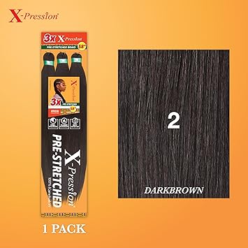 Sensationnel X-pression cabello trenzado preestirado - 3x trenza de 58 pulgadas toda la trenza sintética ignífuga kanekalon para trenzas de caja y giros (1 paquete, 2 DARKBROWN)