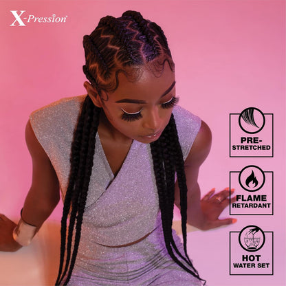 Sensationnel X-pression cabello trenzado preestirado - 3x trenza de 58 pulgadas toda la trenza sintética ignífuga kanekalon para trenzas de caja y giros (1 paquete, 2 DARKBROWN)